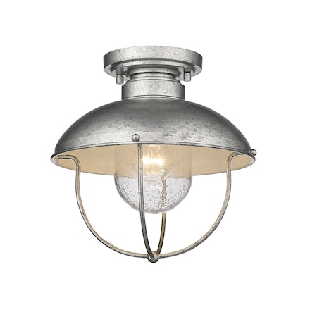 Z-Lite Ansel 1 Light Outdoor Flush Ceiling Mount Fixture, Galvanized & Galvanized 590F-GV